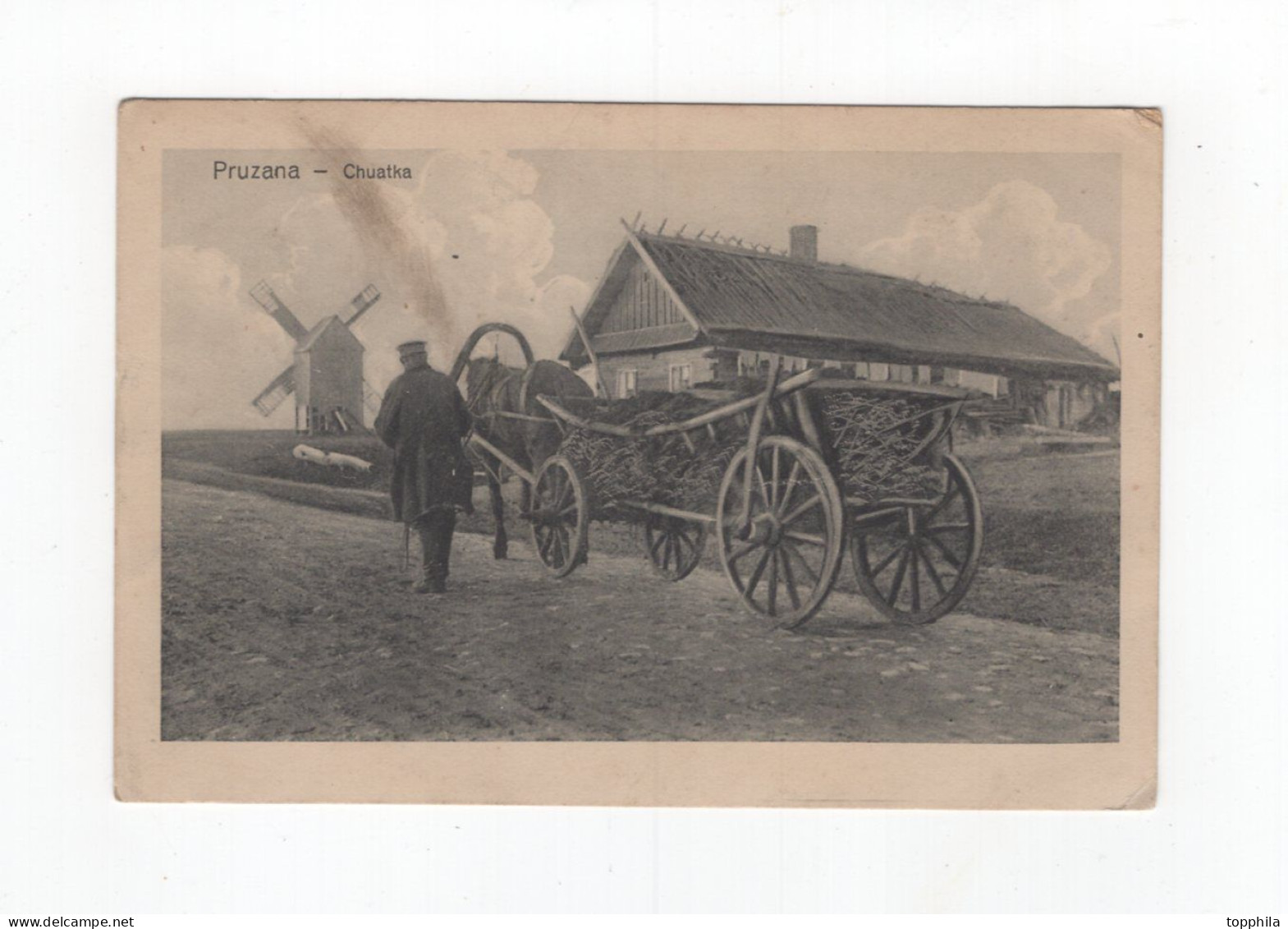 1917 Dt. Bes.1. WK  Photo AK Pruzana Chuatka Pferdegespann Vor Windmühle Und Gehöft - Weißrussland