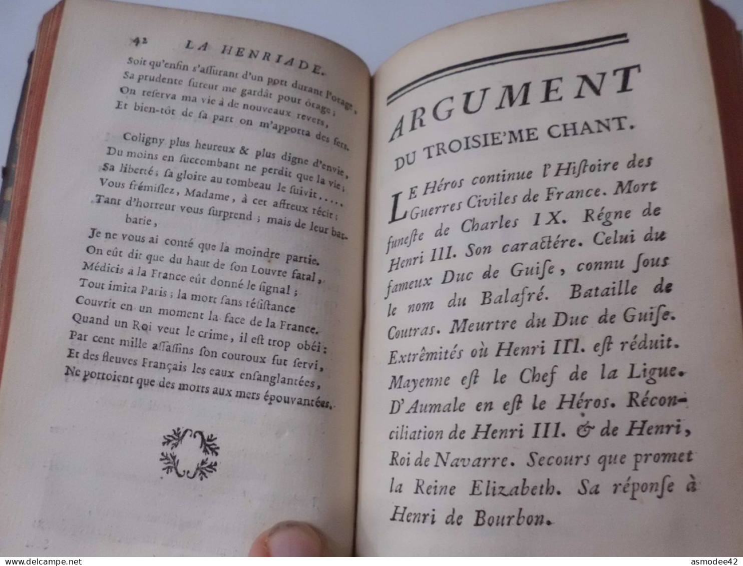 LA HENRIADE DE  VOLTAIRE 1746 PARTIE 1  DIM 14  X 8 cm LIVRE ANCIEN XVIII ème