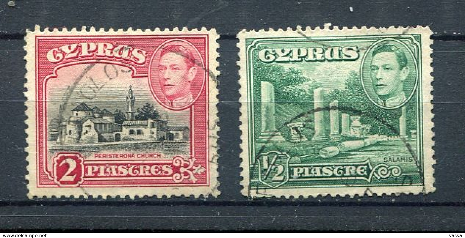 Postmark KARAOLOS On 2 Stamps 1947 Temporary Camp Of Jewish Transients ) - CYPRUS . CHYPRE . - Cyprus (...-1960)