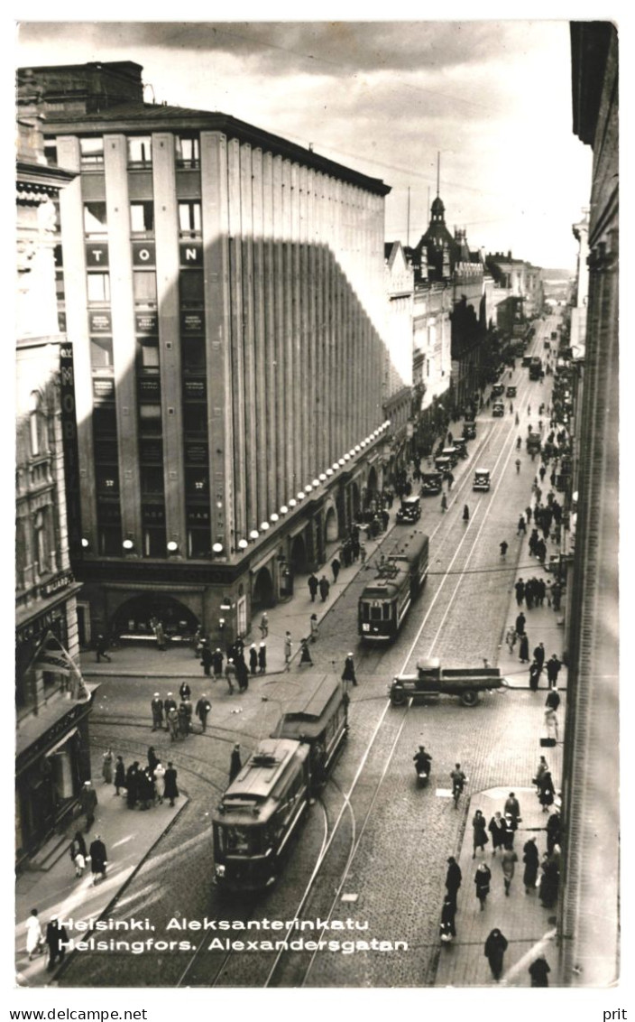 Aleksanterinkatu Vintage Trams, Cars Helsinki Finland 1937 Used Photo Postcard - Finlande