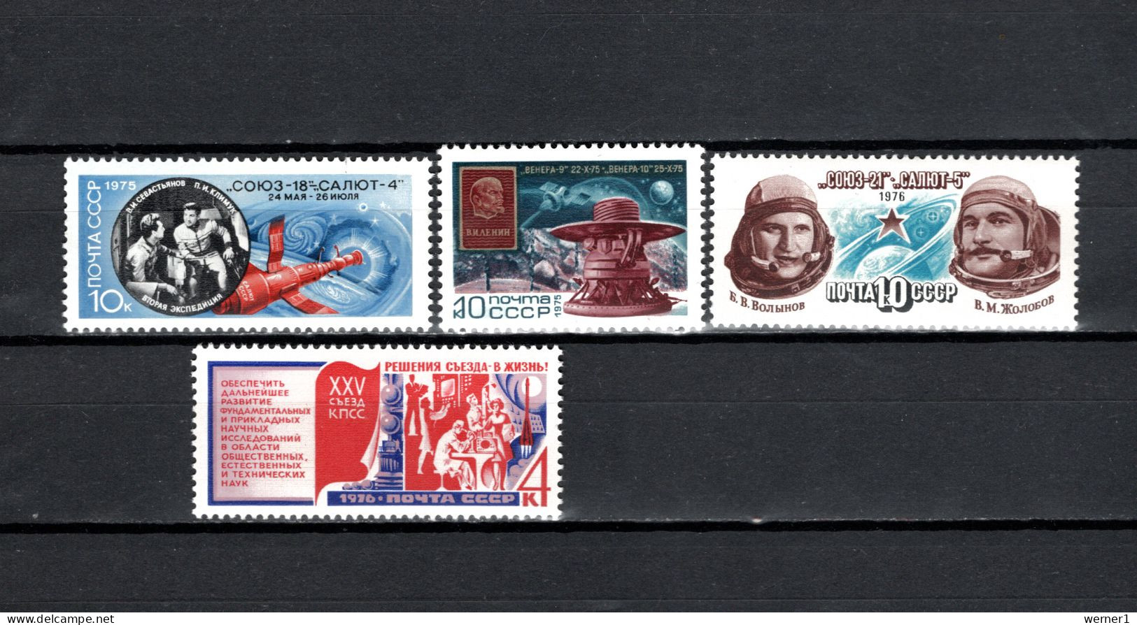 USSR Russia 1975/1976 Space, Saljut 4, Venus, Communist Party 4 Stamps MNH - Russia & URSS