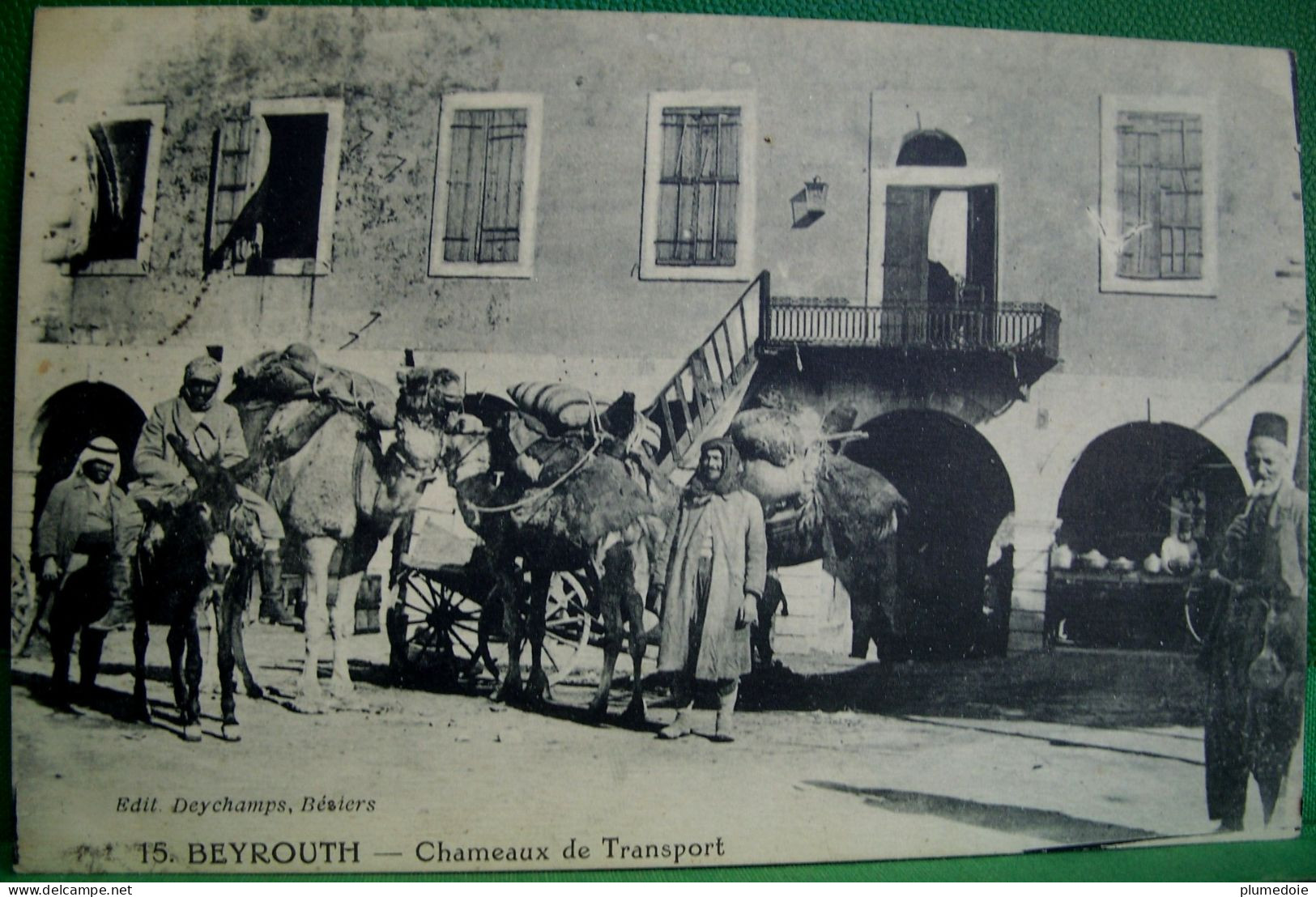 Cpa LIBAN . BEYROUTH Animée , CHAMEAUX DE TRANSPORT DE MARCHANDISES  . 1921 . BEIRUT TRANSPORT OF GOODS BY CAMELS OLD PC - Libanon