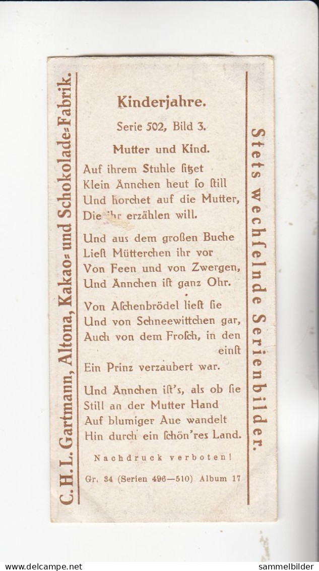 Gartmann Kinderjahre Mutter Und Kind    Serie 502 #3 Von 1917 - Sonstige & Ohne Zuordnung