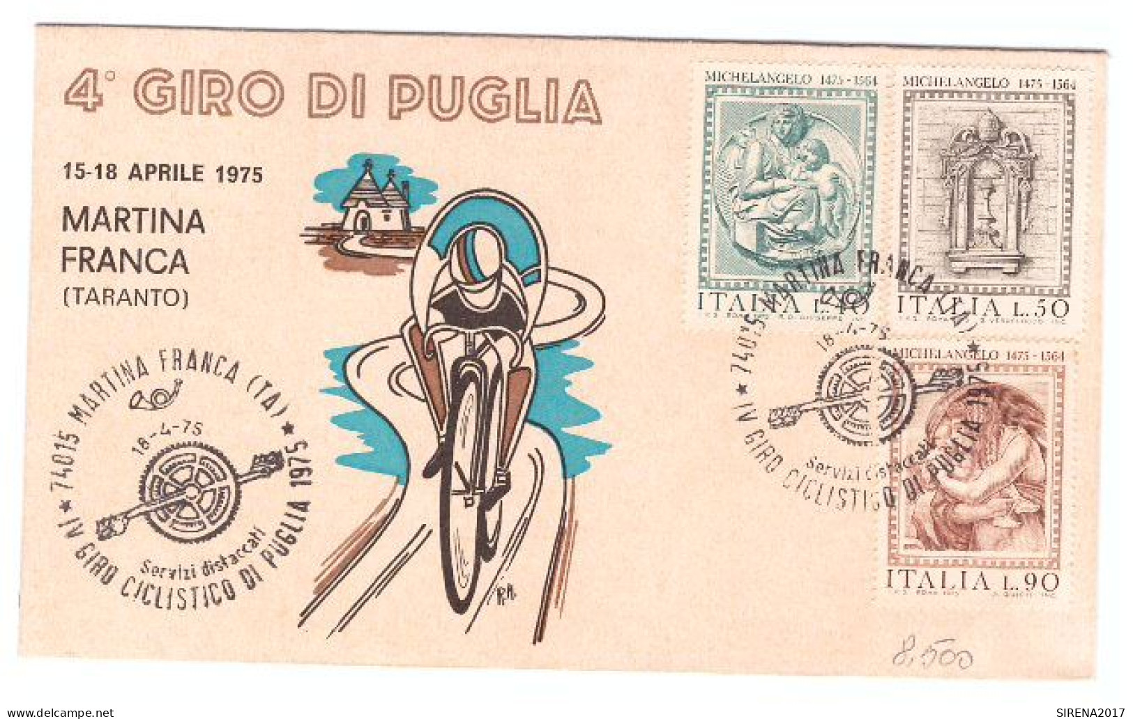 Busta - 4° GIRO DI PUGLIA 1975 - MARTINA FRANCA - TARANTO - NON VIAGGIATA - Ciclismo