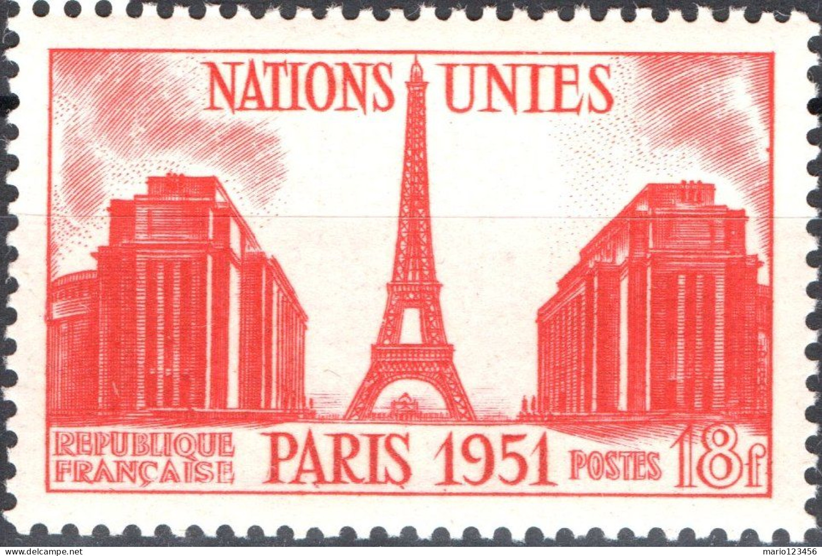 FRANCIA, FRANCE, NAZIONI UNITE, 18 Fr. 1951, FRANCOBOLLI NUOVI (MNH**) Yt:FR 911, Mi:FR 929, Scott:FR 671 - Neufs