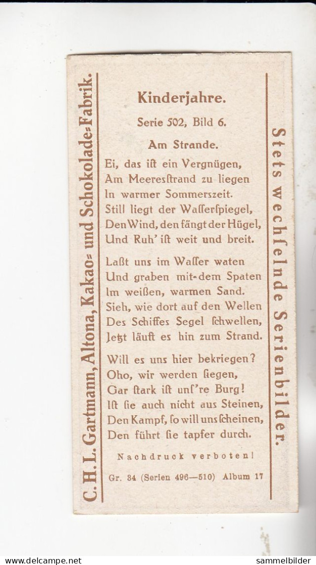Gartmann Kinderjahre Am Strande    Serie 502 #6 Von 1917 - Sonstige & Ohne Zuordnung