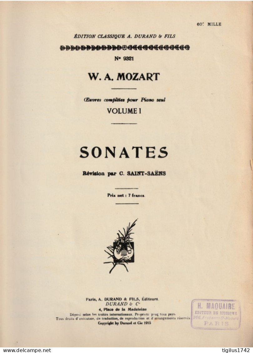 Mozart W. A., Sonates, Volume 1, N° 9321, Œuvre Pour Piano Seul - M-O