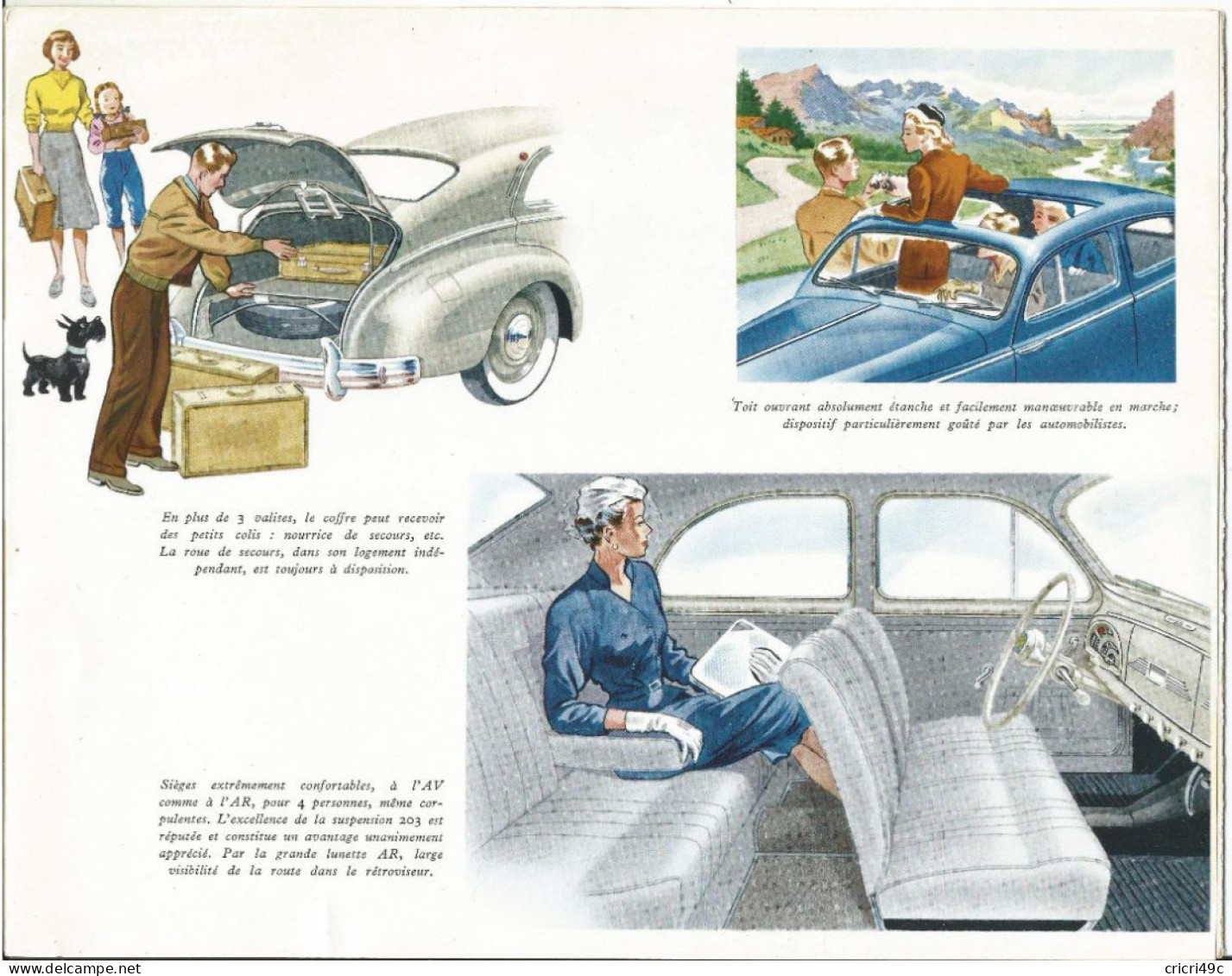 PEUGEOT 203 Triptyque Publicitaire De 1953 - Cars