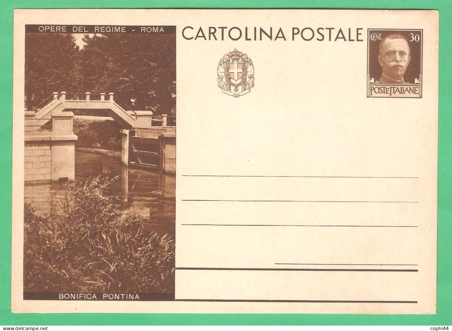 REGNO D'ITALIA 1932 CARTOLINA POSTALE VEIII OPERE DEL REGIME - ROMA BONIFICA PONTINA 30 C Bruno (FILAGRANO C72-1) NUOVA - Ganzsachen