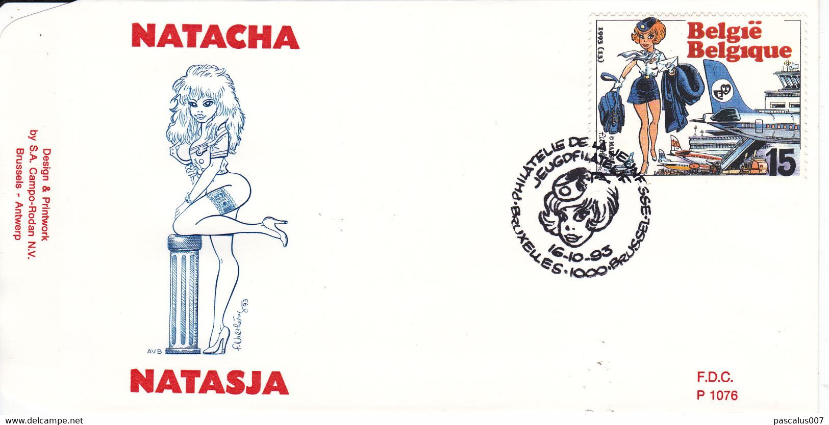 B01-409 2528  BD P1076 FDC Rare Natasja Natacha Walthéry François 16-10-1993 Bruxelles 1000 Brussel - 1991-2000