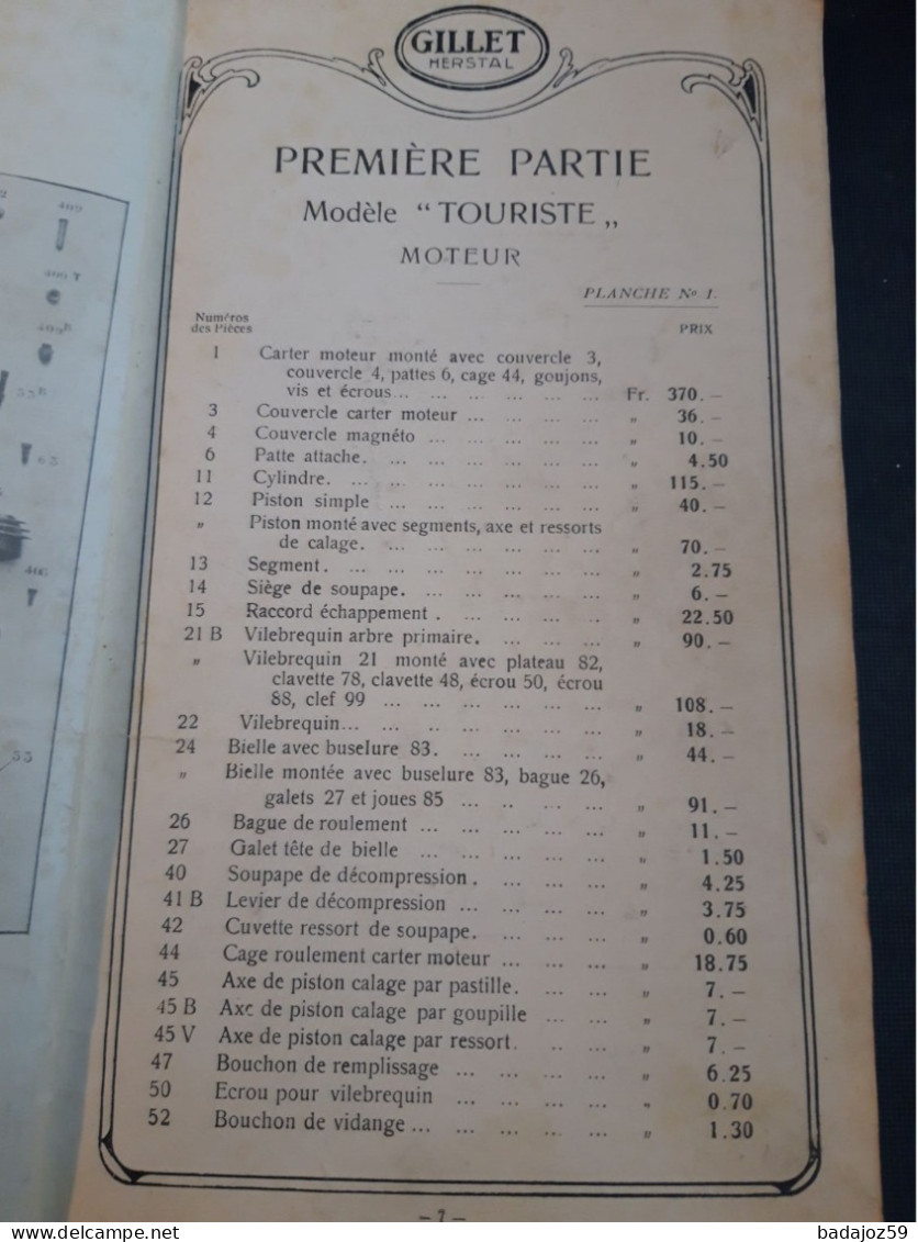 Moto Gillet Herstal Nomenclature Des Pièces De Rechange - Motor Bikes