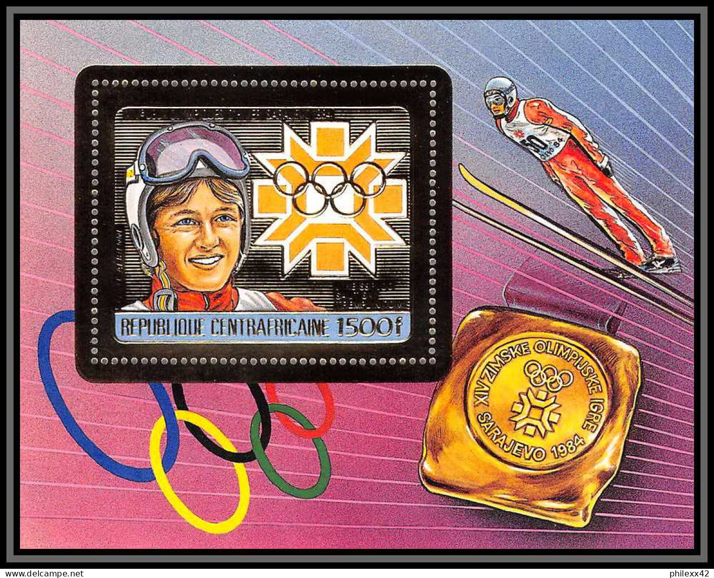 86056/ N°305 A Weissflog Sarajevo Jeux Olympiques Olympic Games 1984 Centrafricaine OR Gold ** MNH - Hiver 1984: Sarajevo