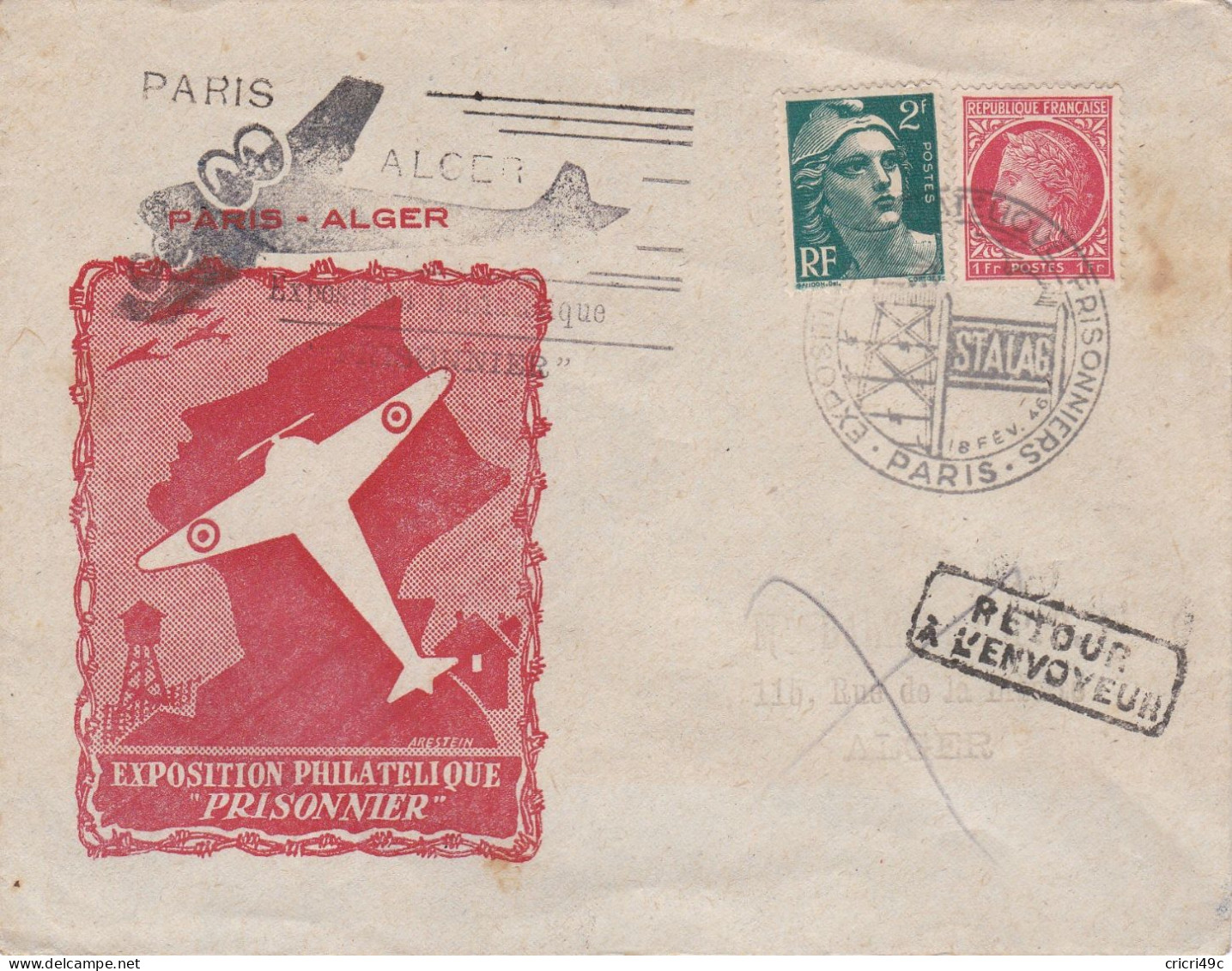 Enveloppe 1946  Stalag Paris Expo Philatélique Prisonniers - Brieven En Documenten
