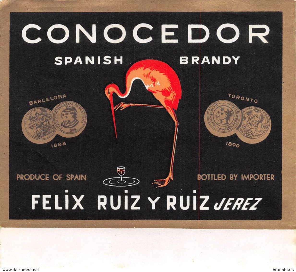 00098 "CONOCEDOR - SPANISH BRANDY - FELIX RUIZ Y RUIZ JERES" ETICH II QUARTO XX SECOLO - Altri & Non Classificati
