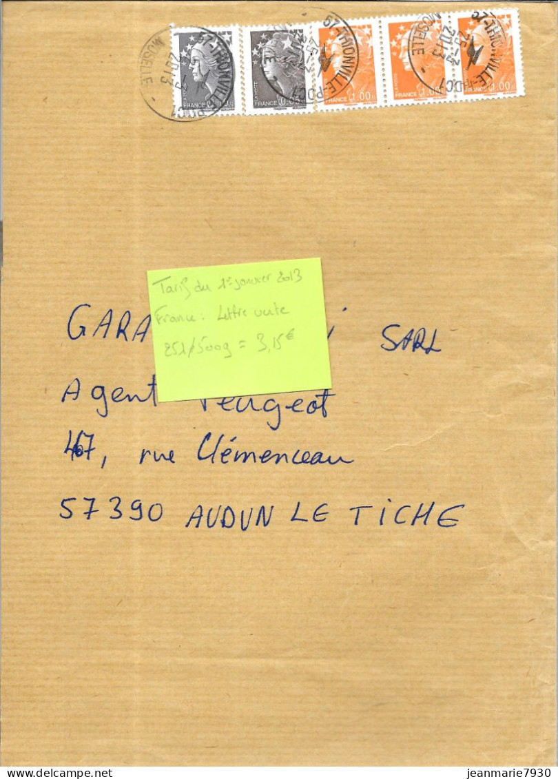 M106 - LETTRE DE THIONVILLE DU 25/03/13 - Cartas & Documentos