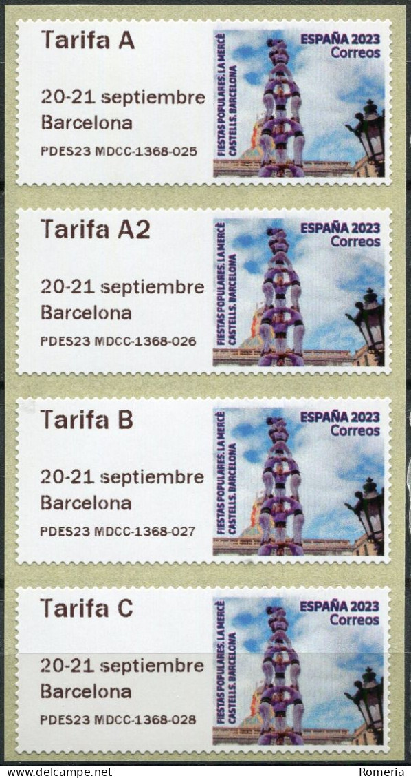 Espagne - 2023 - Fiestas Populares. La Mercé. Castells. Barcelona - 1368 - 025 026 027 028 - Machine Labels [ATM]