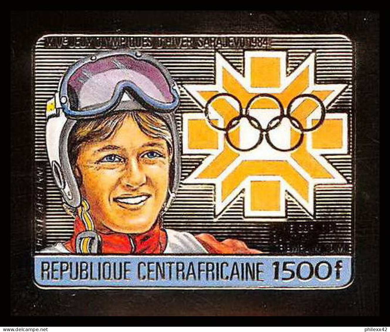86055b/ N°305 B Weissflog Sarajevo Jeux Olympiques Olympic Games 1984 Centrafricaine OR Gold ** MNH Non Dentelé Imperf - Winter 1984: Sarajevo