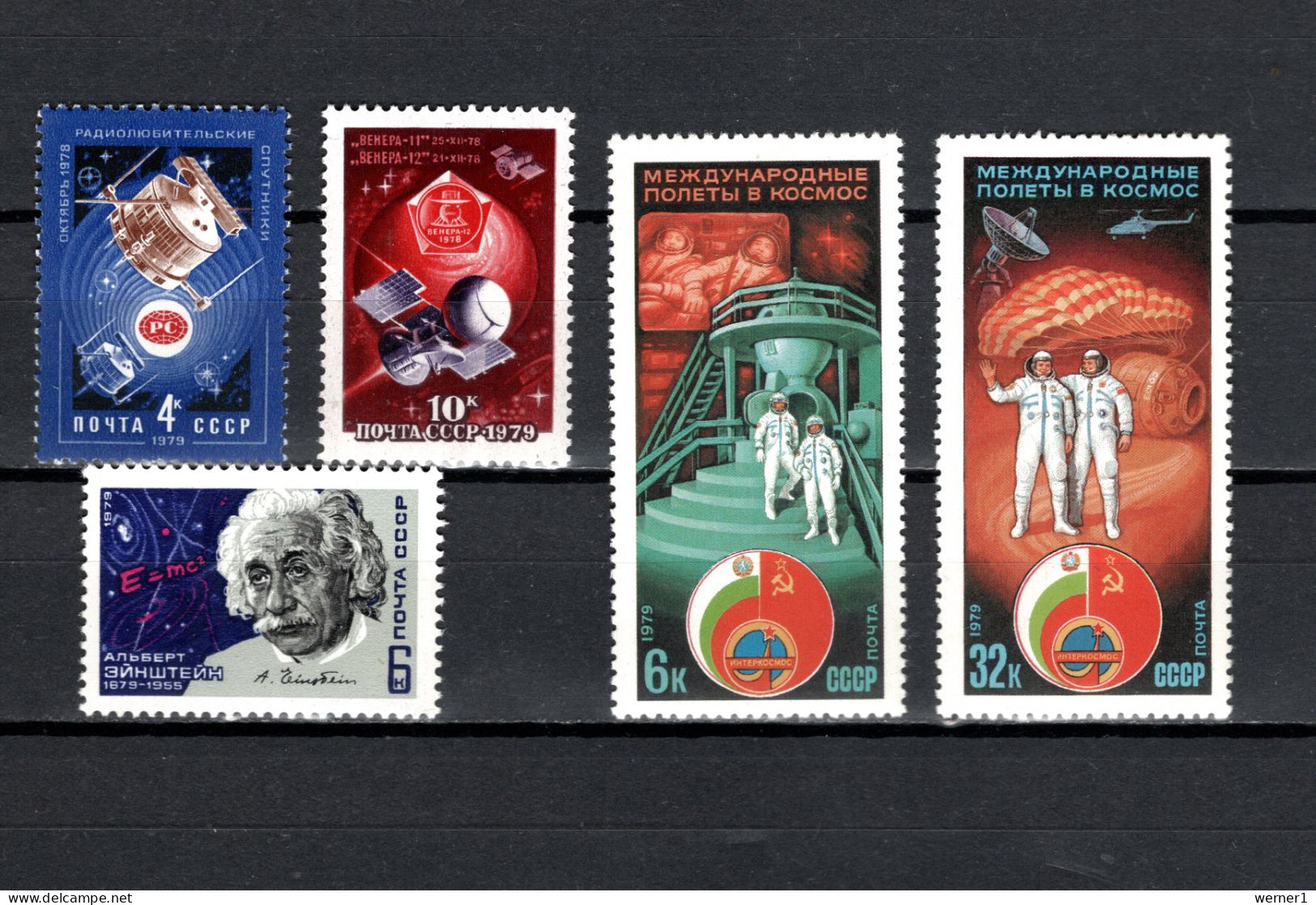 USSR Russia 1979 Space, News Satellites, Venus, Albert Einstein, Interkosmos 5 Stamps MNH - Russia & USSR