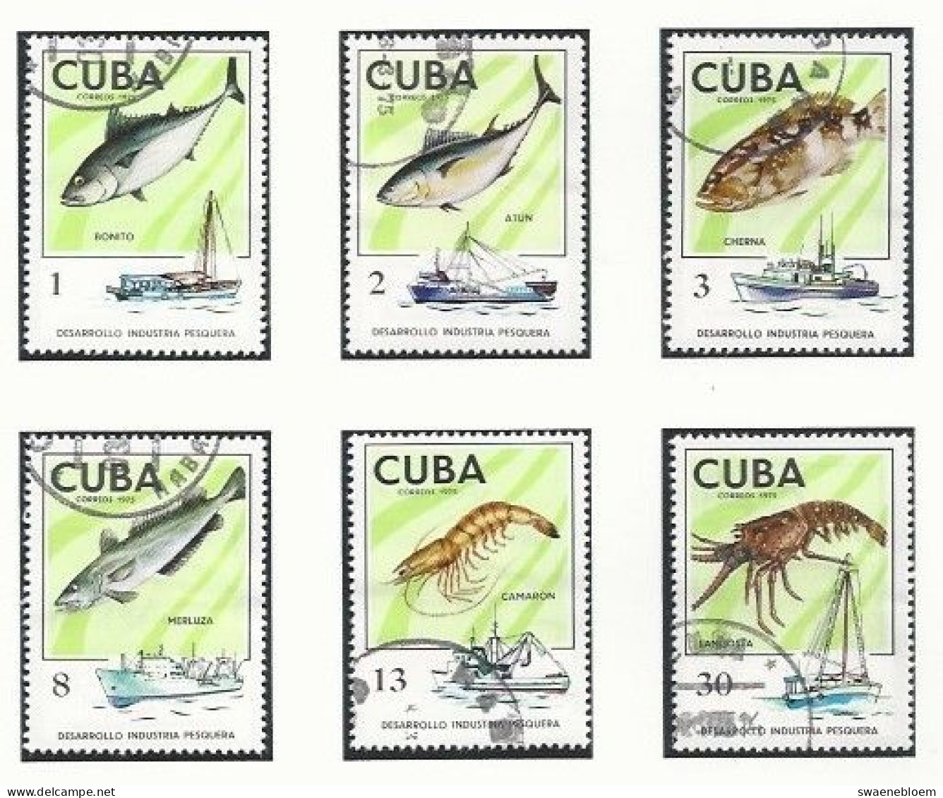 CU.- CUBA 1975. ONTWIKKELING VAN DE INDUSTRIELE VISSERIJ. KOTTER, BONITO; TONIJN; CHERNA; KABELJOUW; KRAB; LANGOEST. - Gebraucht