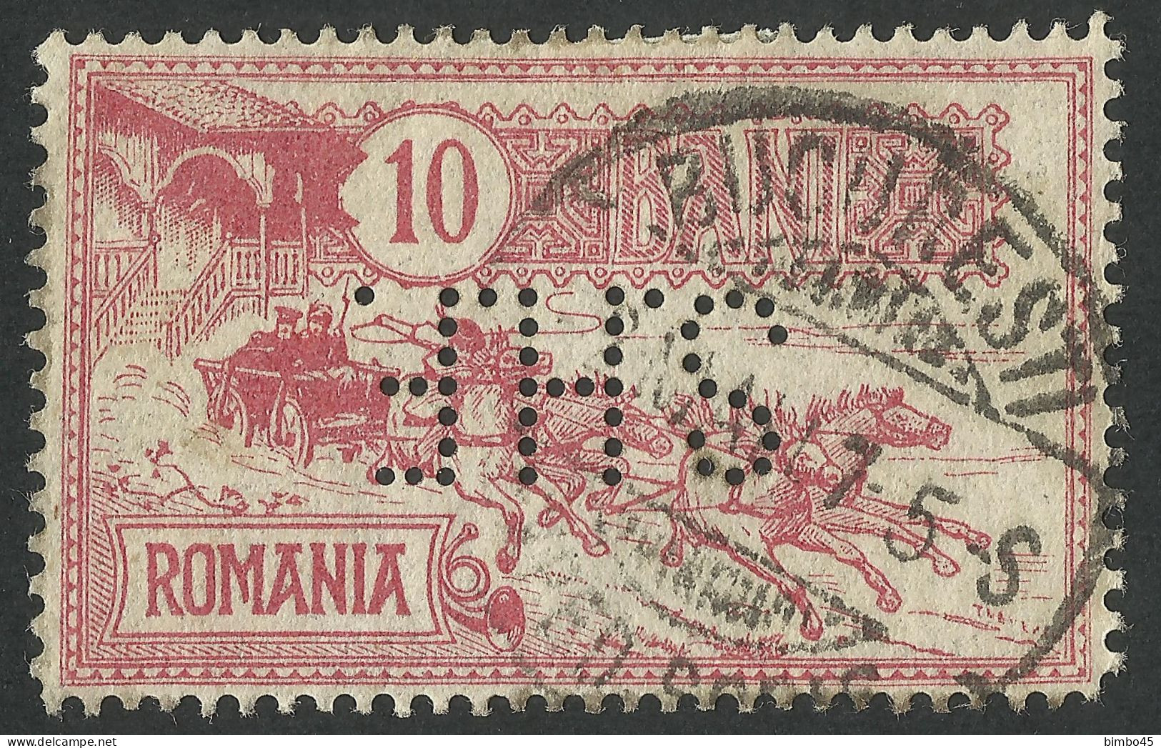 Rare ROMANIA Perfin Perforé ,,S.H.F. '' CTO -Catalog Of Romanian Perfins Laszlo Eros  B RARE ( 6-20 Examples Reported ) - Usati