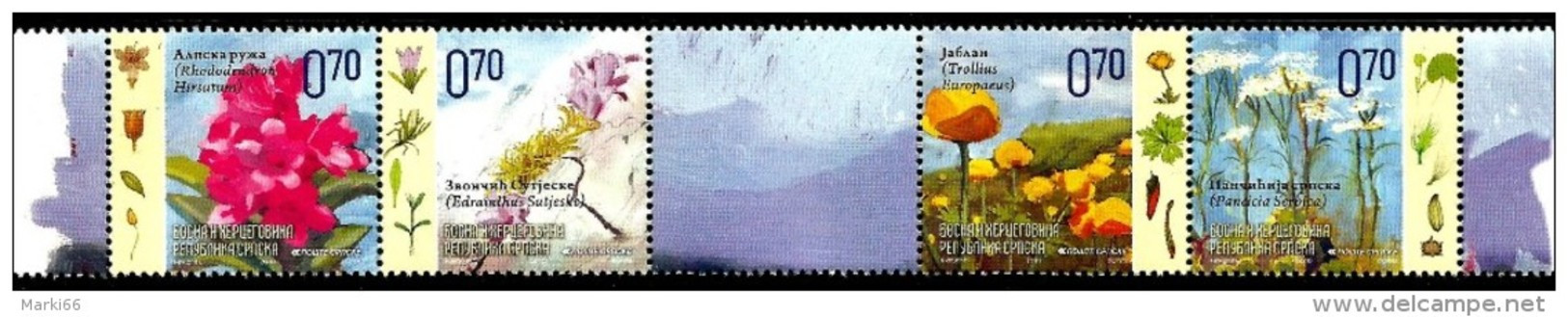 Bosnia & Herzegovina - Republika Srpska - 2010 - Endemic Wild Flowers - Mint Stamp Set (se-tenant Strip) - Bosnia And Herzegovina