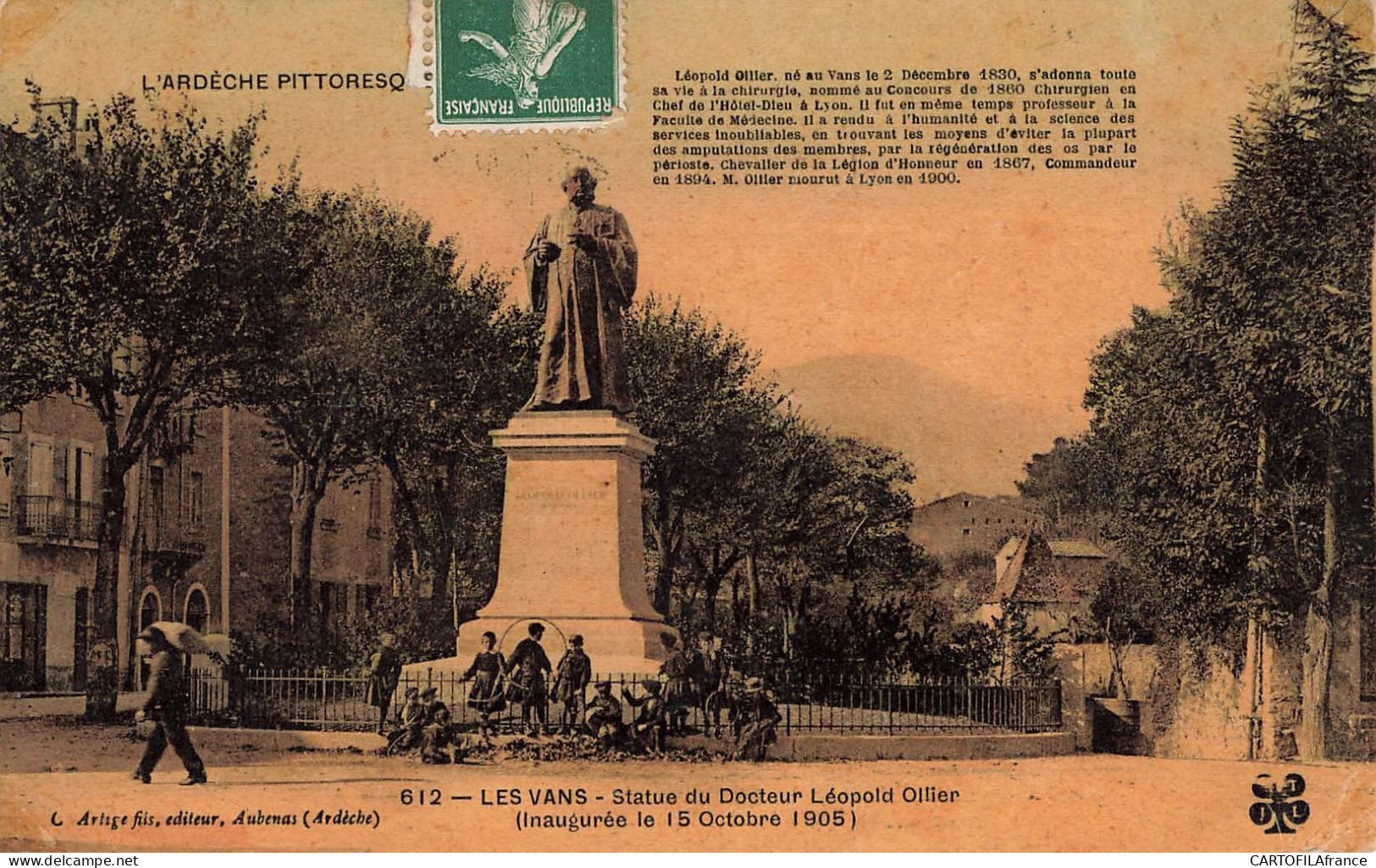 ARDECHE  LES VANS Statue Du Docteur Léopold Ollier Inaugurée Le 15 Octobre 1905 - Les Vans