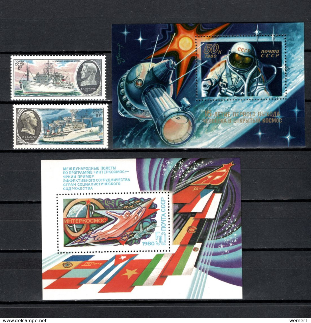 USSR Russia 1979/1980 Space, Ships, Aleksej Leonov, Interkosmos, 2 Stamps + 2 S/s MNH - Russia & USSR
