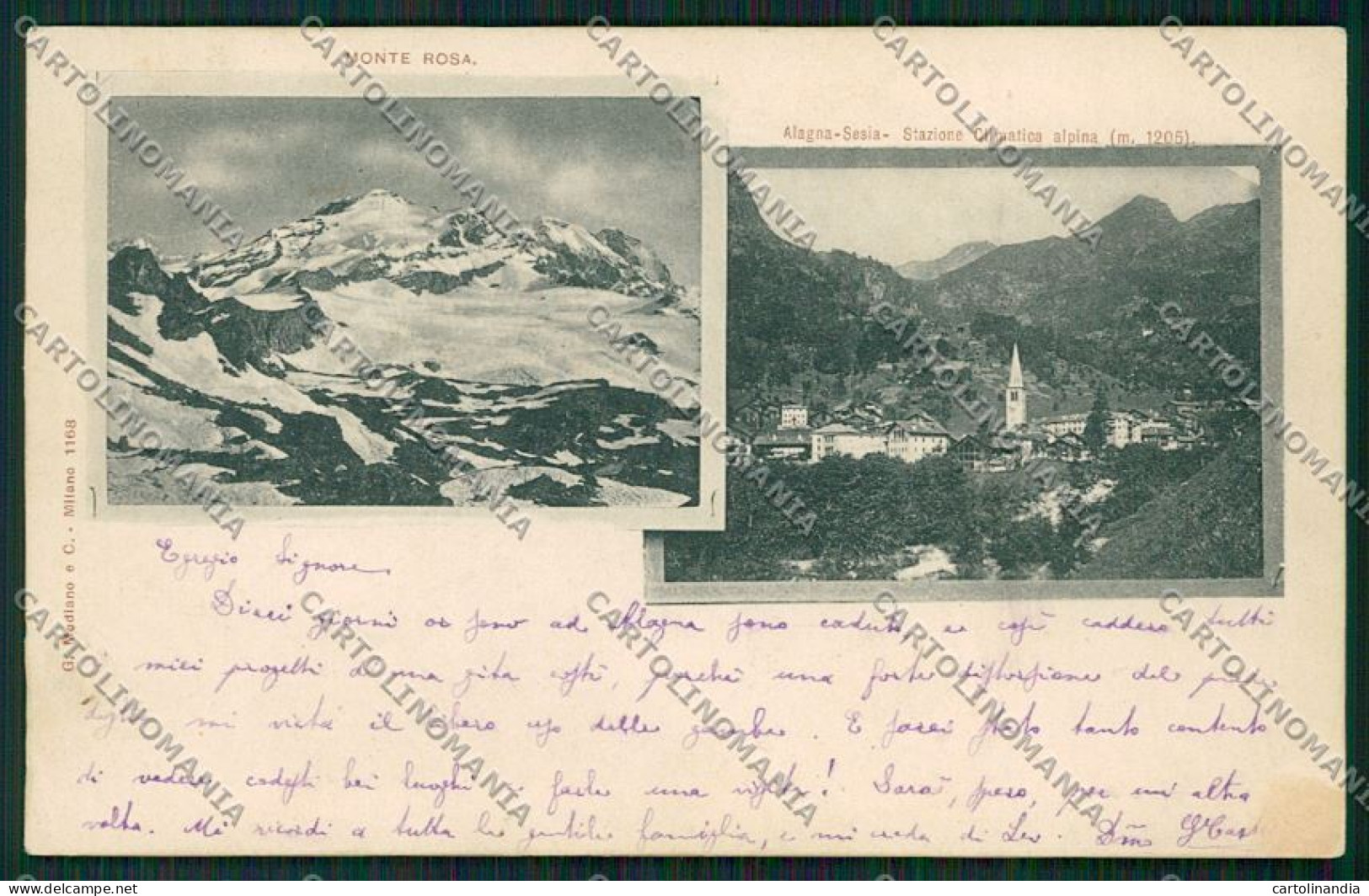 Vercelli Alagna Sesia Monte Rosa PIEGA Cartolina QK4861 - Vercelli