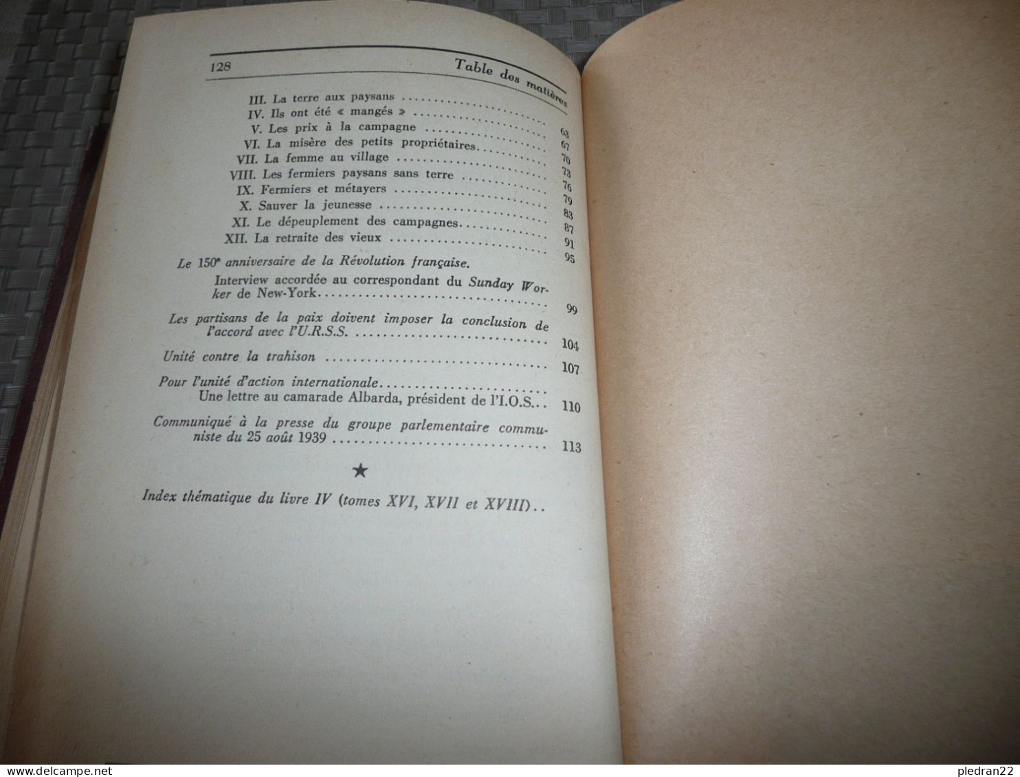 OEUVRES DE MAURICE THOREZ LIVRE QUATRIEME TOME DIX HUITIEME PARTI COMMUNISTE FRANCAIS PCF EDITIONS SOCIALES 1958 - Politique