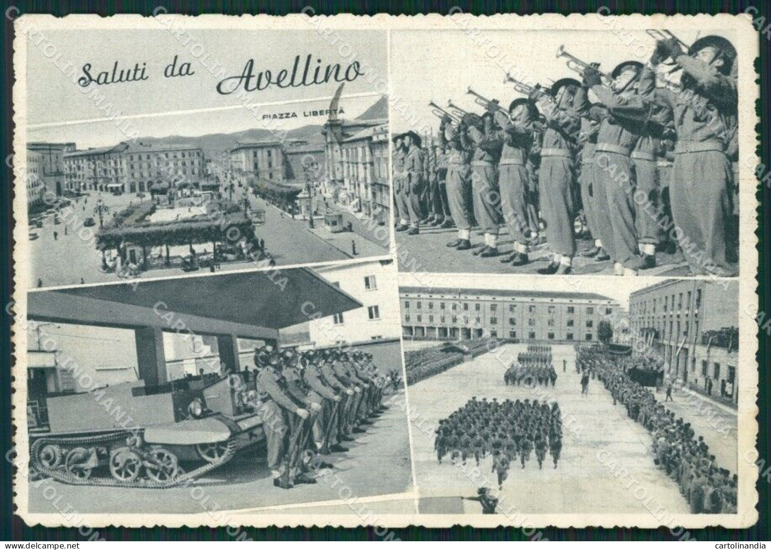 Avellino Città Saluti Da Militari MACCHIA PIEGA FG Cartolina ZKM6885 - Avellino