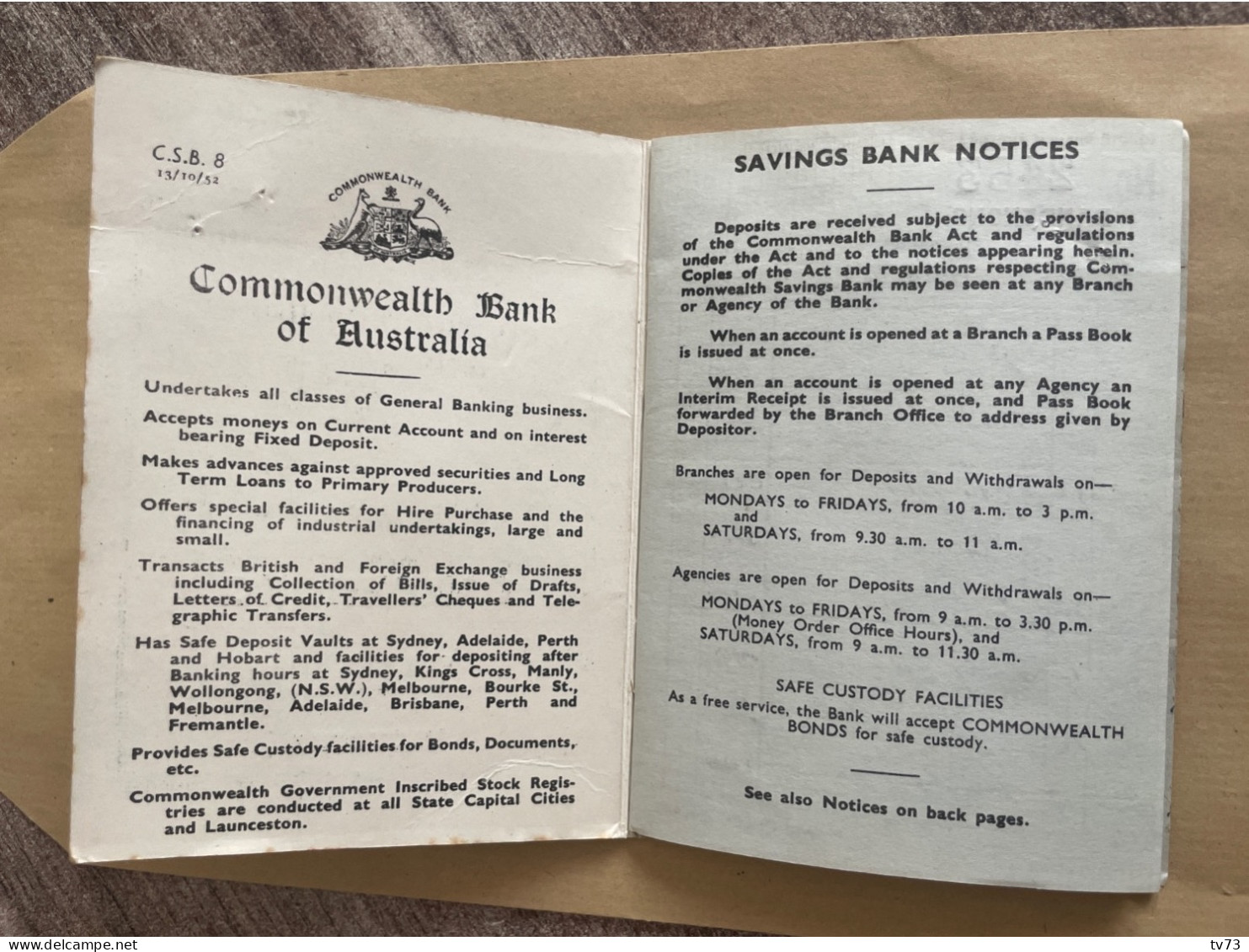 EB50 - Depositor’s Pass Book - Commonwealt Savings Bank Of Australia - Dandenong Victoria - Années 50 - Australien