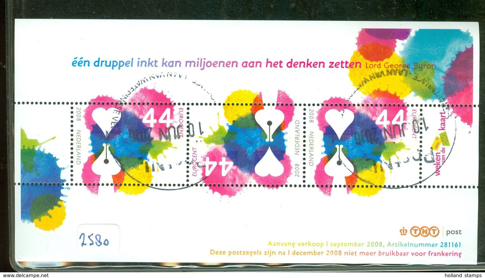 NEDERLAND *  V.2580 * BLOK * BLOC * BLOCK * POSTFRIS GESTEMPELD * NETHERLANDS - Used Stamps