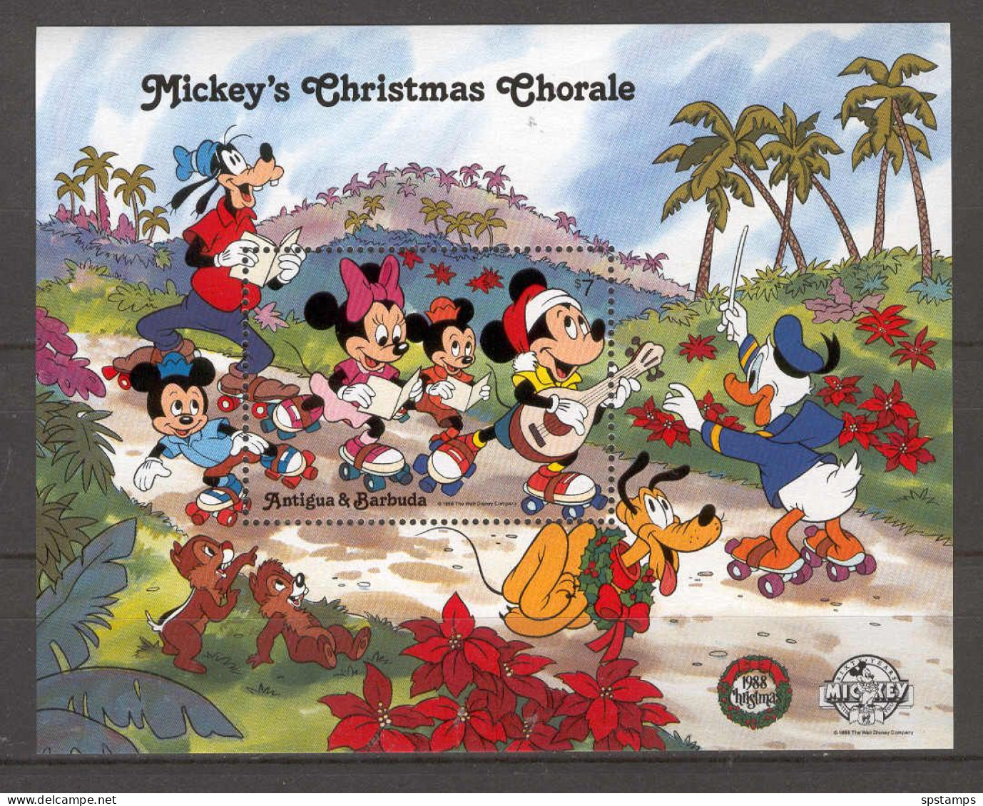 Disney Antigua & Barbuda 1988 Christmas - Mickey's Christmas Chorale MS #2 MNH - Disney