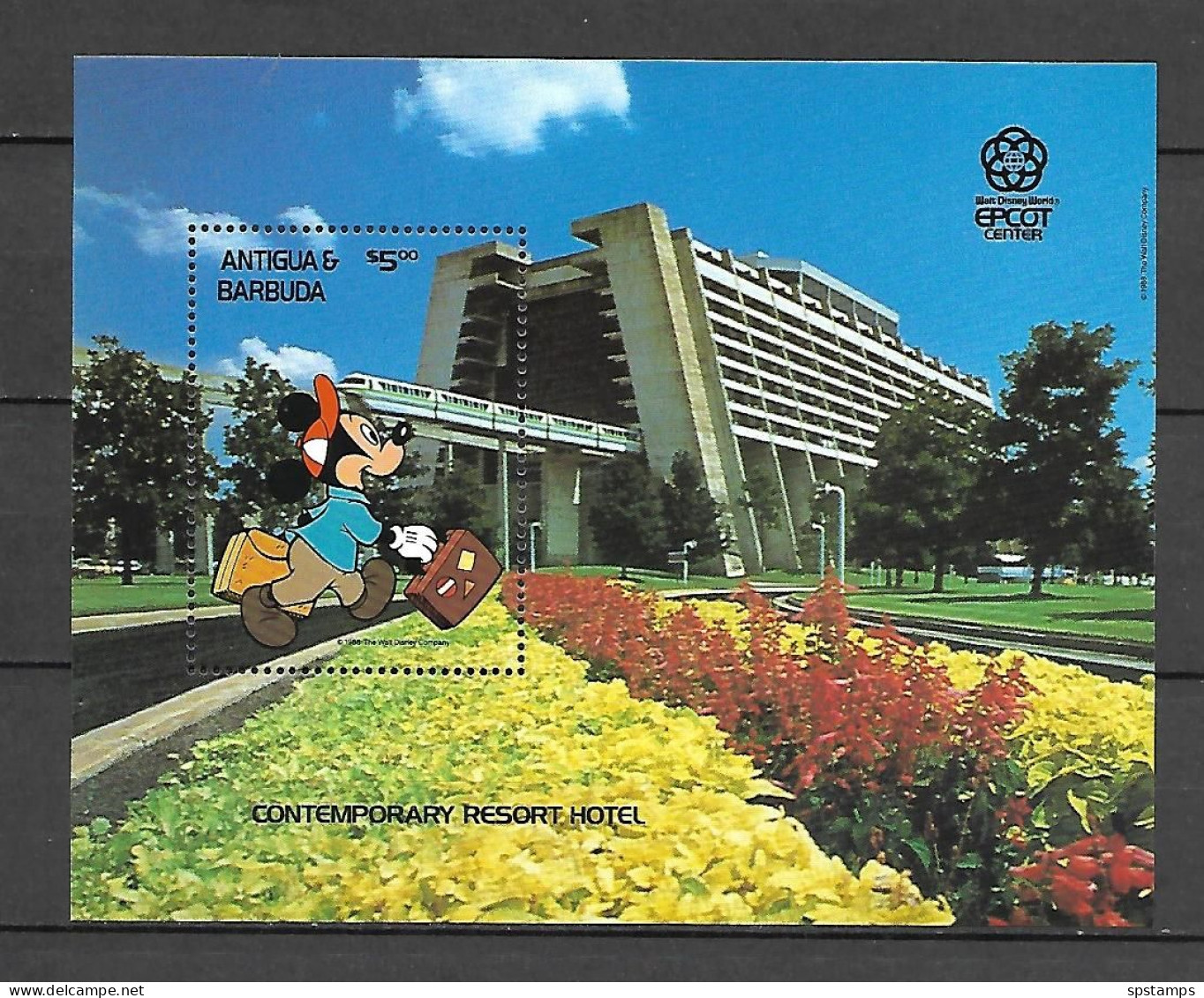 Disney Antigua & Barbuda 1988 Contemporary Resort Hotel - EPCOT CENTER MS MNH - Disney