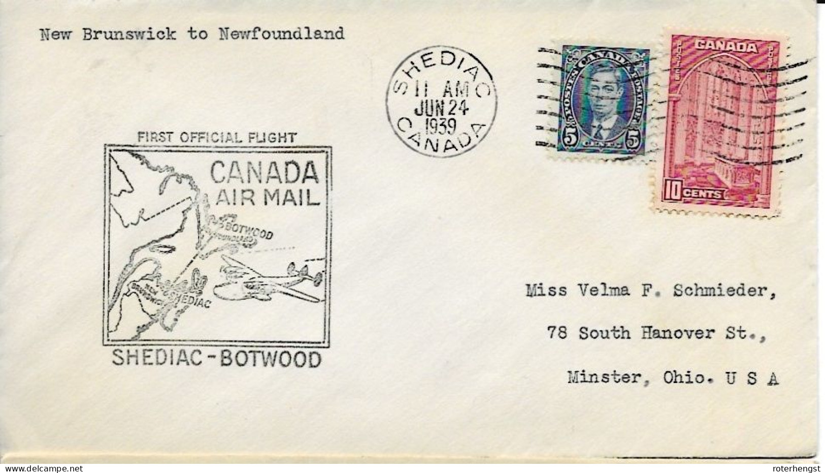 New Foundland First Official Flight Shediac To Botwood 1939 - 1908-1947
