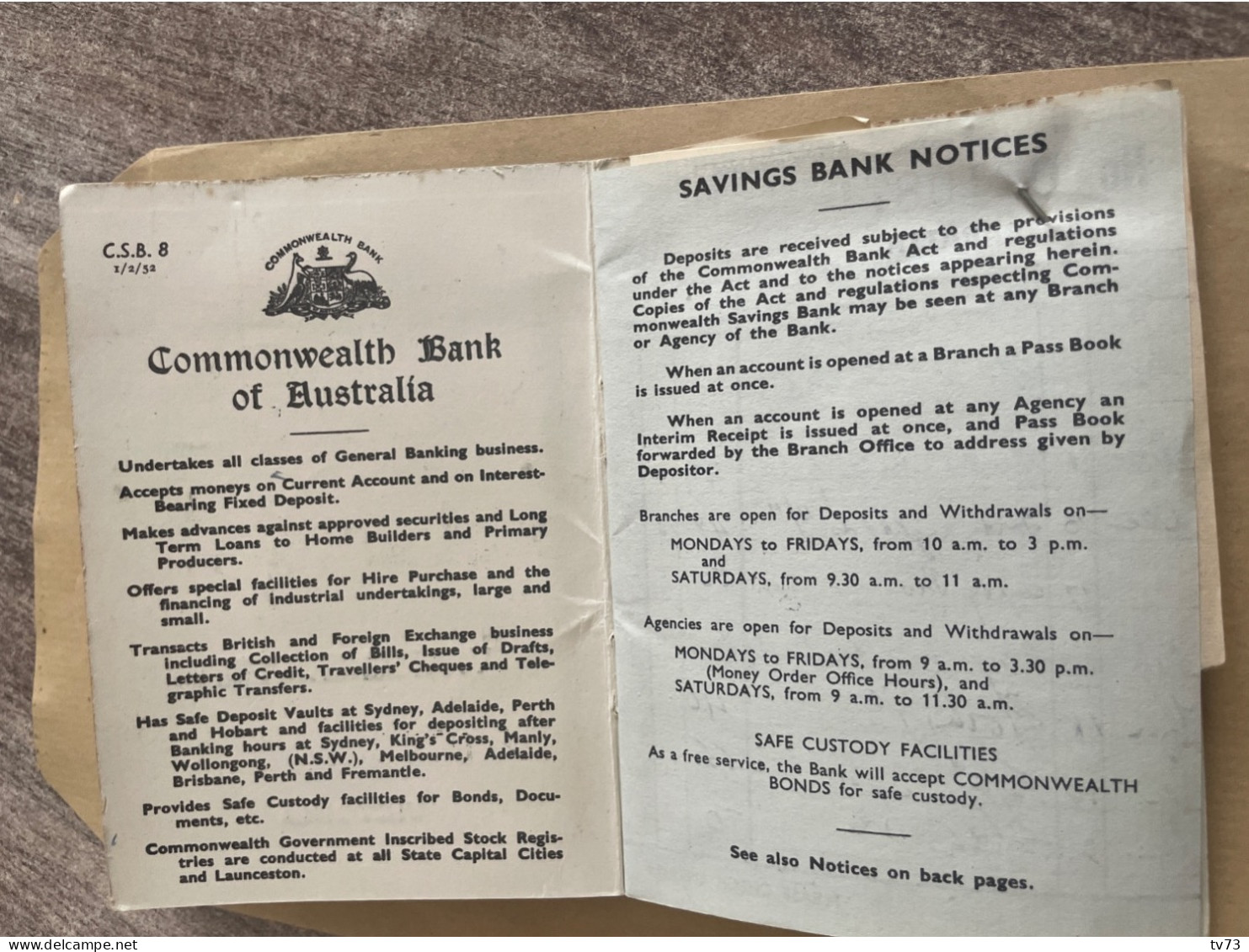 EB52 - Depositor’s Pass Book - Commonwealt Savings Bank Of Australia -  Wangaratta Victoria - Années 50 - Australie