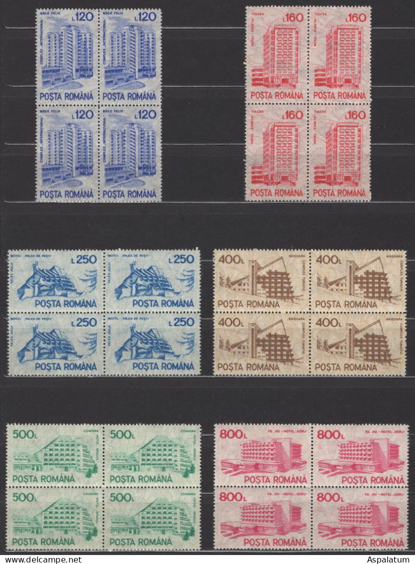 Romania - Hotels And Hostels - Set In Blocks Of 4 - Mi 4746X~4751X - 1991 - MNH - Unused Stamps