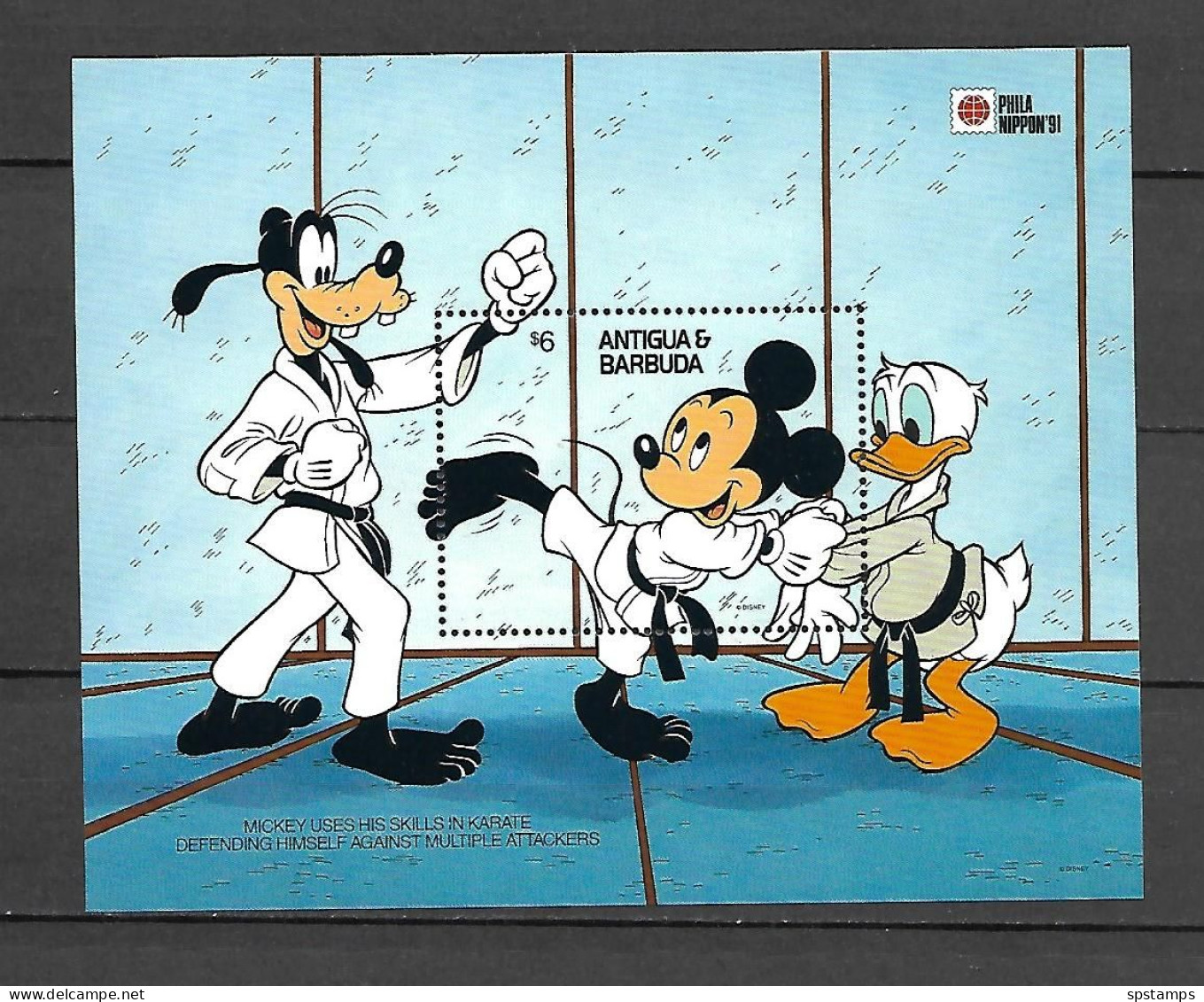 Disney Antigua & Barbuda 1991 Mickey Uses His Skills In Karate MS MNH - Disney