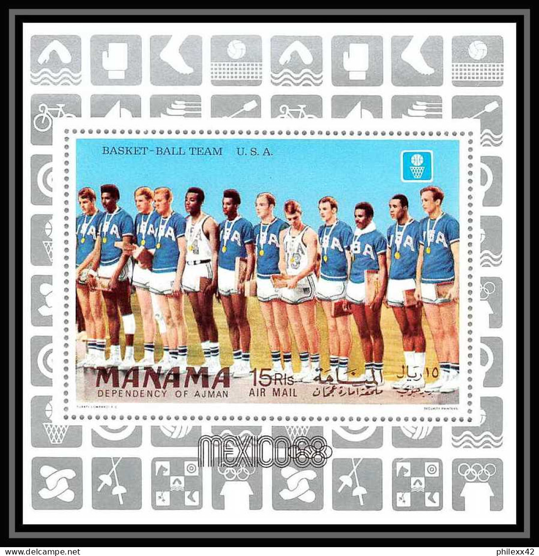 120 - Manama MNH ** Mi N° 35 A Jeux Olympiques (summer Olympic Games) MEXICO 68 Gold Medalists BASKET TEAM USA - Manama