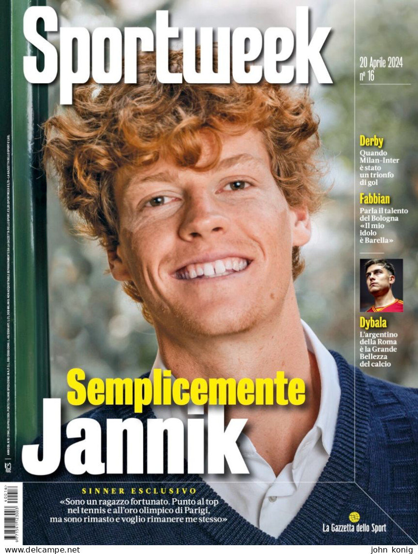 GAZZETTA DELLO SPORT/ SPORT WEEK - APRILE 2024 - JANNIK SINNER - COPERTINA + INTERVISTA/FOTTO INTERNA - Sports