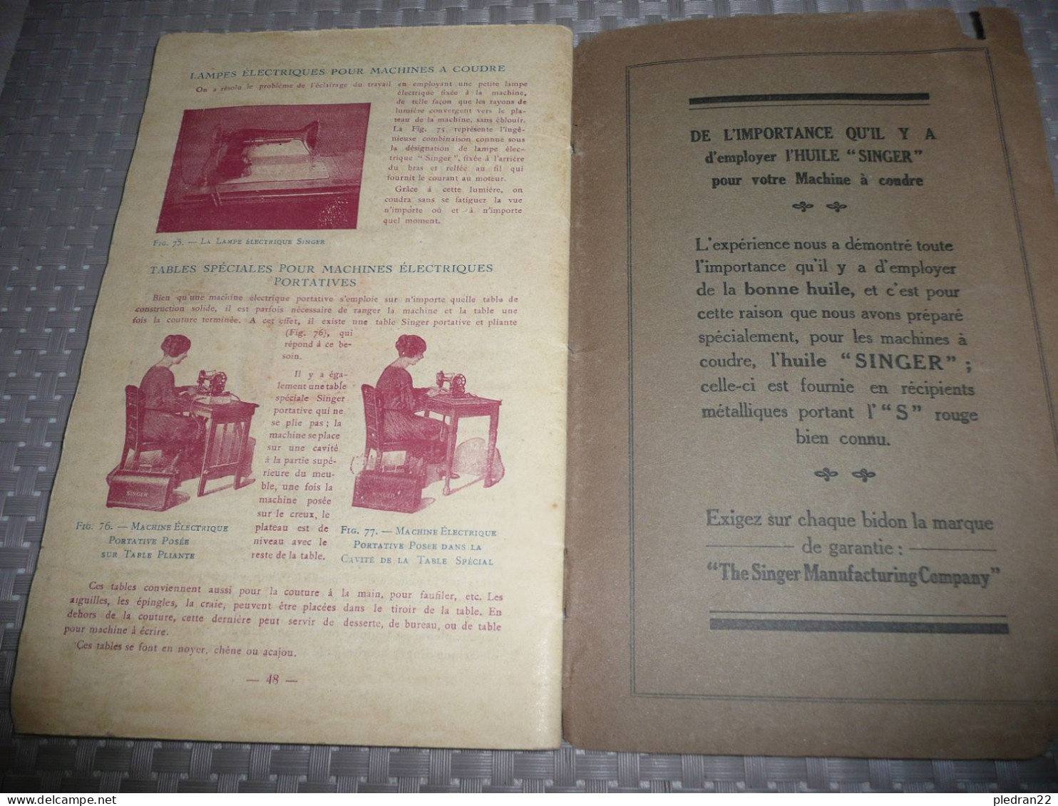 MANUEL POUR L'EMPLOI DES MACHINES A COUDRE DE FAMILLE SINGER ET DE LEURS GUIDES 1924 - Mode