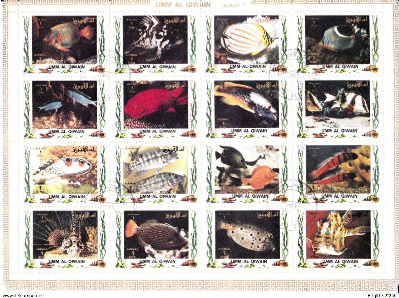 UMM AL QIWAIN - 2 PLANCHES DE 16 TIMBRES OBLITERES - POISSONS TROPICAUX / TROPICAL FISHES - Fishes