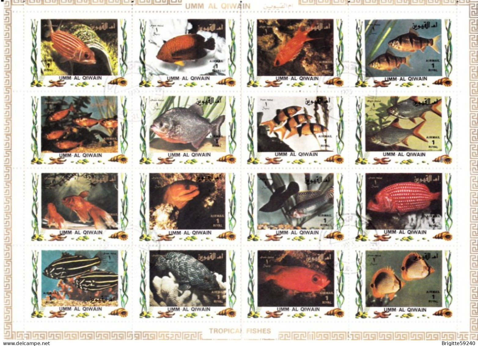 UMM AL QIWAIN - 2 PLANCHES DE 16 TIMBRES OBLITERES - POISSONS TROPICAUX / TROPICAL FISHES - Fishes