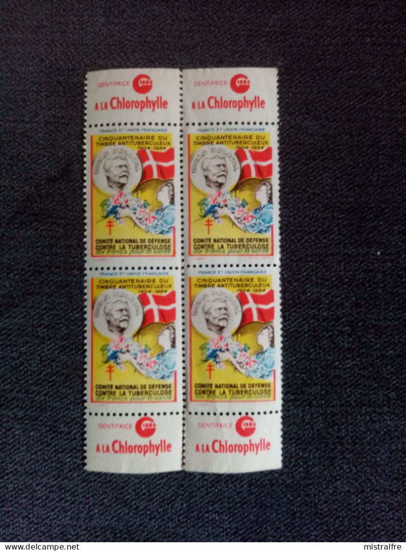 FRANCE. 1954. "  Cinquantenaire Du Timbre Antituberculeux " Dentifrice GIBBS / Chlorophylle. Bloc De 4 NEUFS ++ . - Tuberkulose-Serien