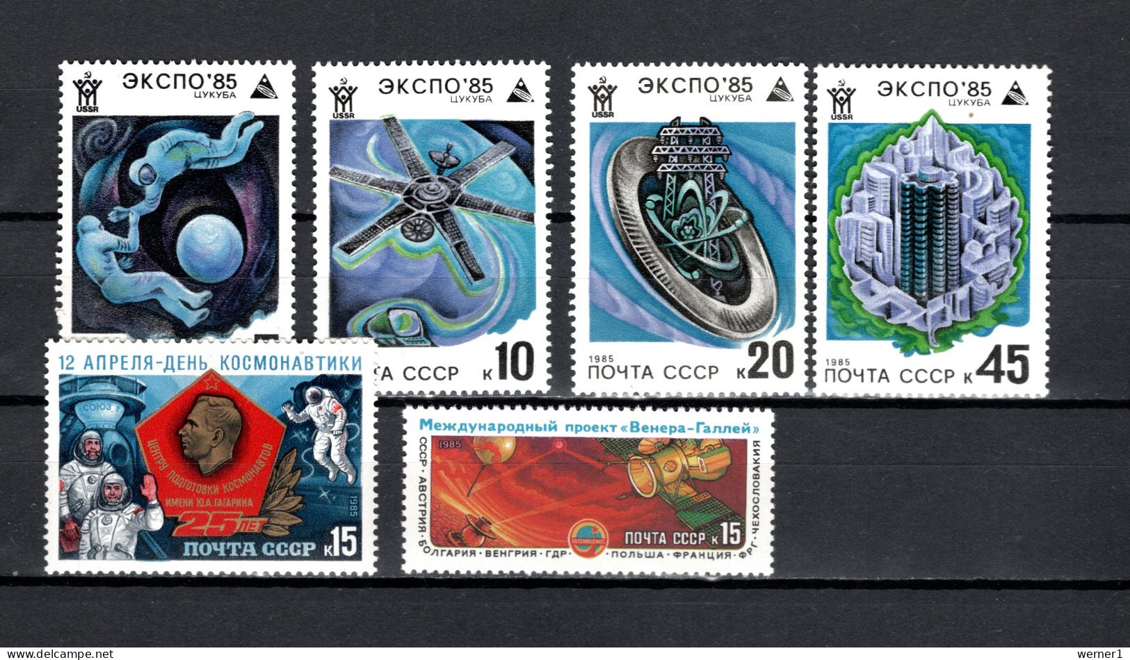 USSR Russia 1985 Space, Expo '85 Tsukuba, Yuri Gagarin, Venus-Halley Project 6 Stamps MNH - Russia & USSR