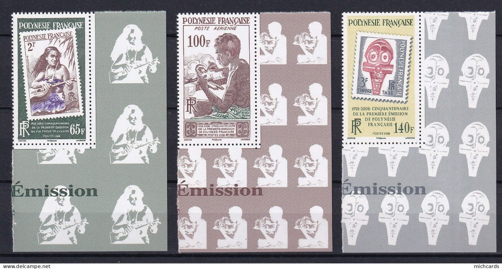 191 POLYNESIE 2008 - Y&T 858/60 - Musique Graveur Masque - Neuf ** (MNH) Sans Charniere - Unused Stamps