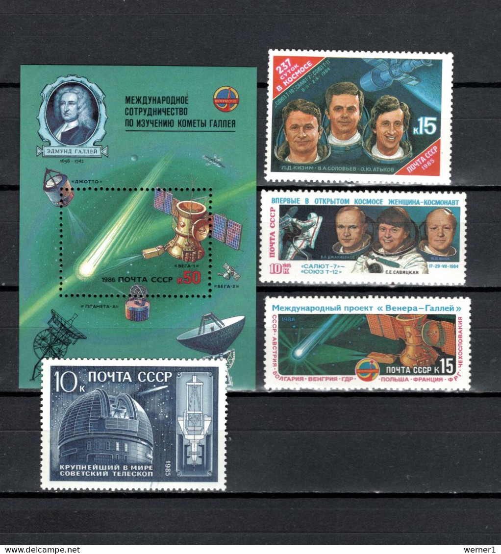 USSR Russia 1985/1986 Space, Cosmonauts, Observatory, Venus-Halley Project 4 Stamps + S/s MNH - Russia & USSR