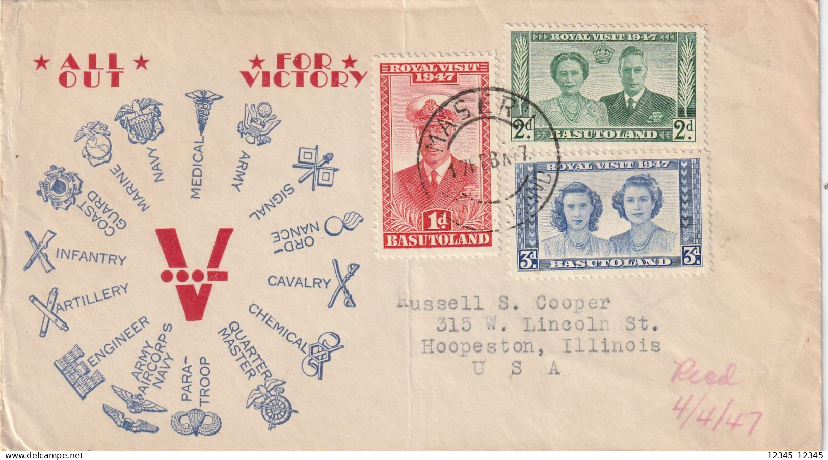 Basutoland 1947, Letter Sent To U.S.A., Royal Visit - Lesotho (1966-...)