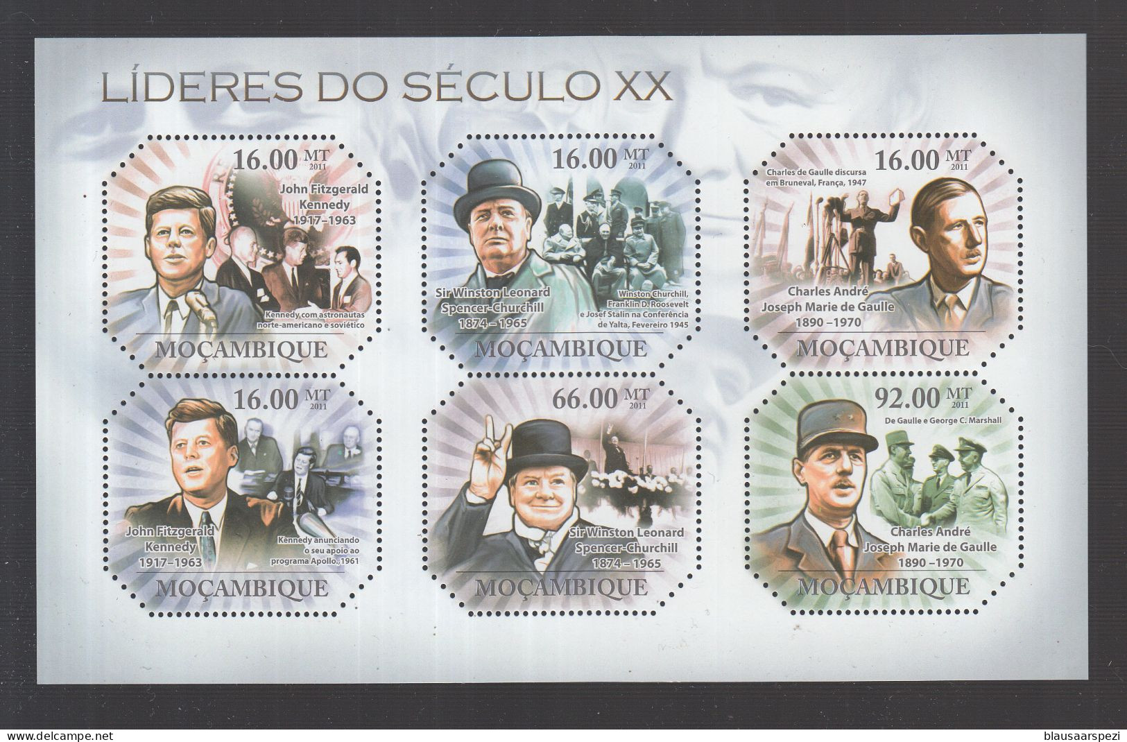 Persönlichkeiten 20. Jahrhunderts J. F. KENNEDY, CHURCHILL, De GAULLE Sheet MNH - Kennedy (John F.)