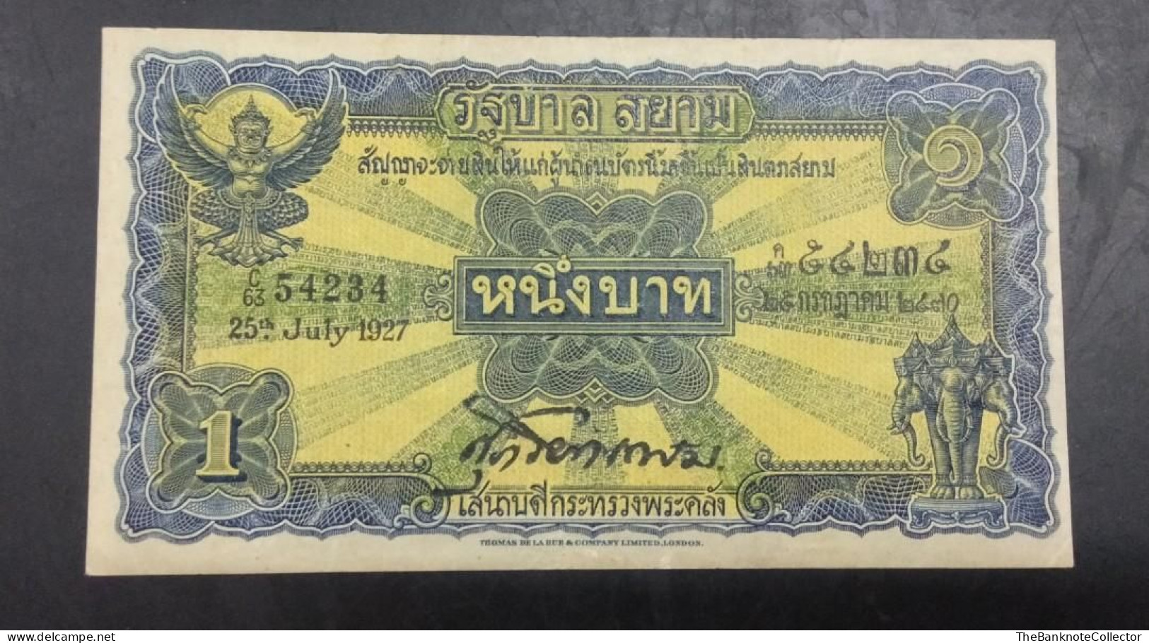 Thailand Government Of Siam 1 Baht 1927 P-16  EF - Thailand